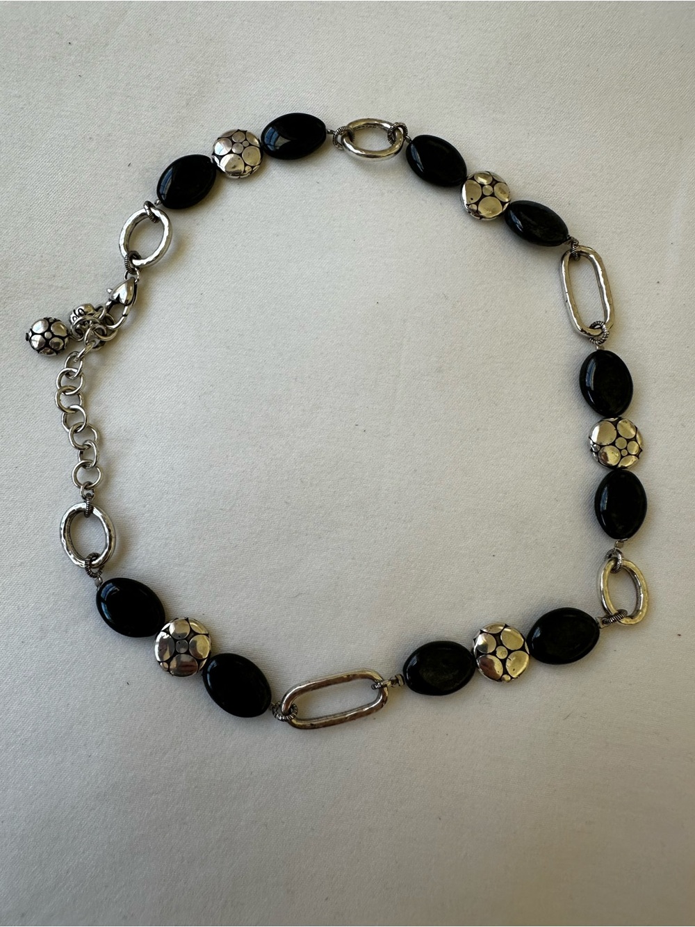 Brighton Pebble Black Onyx Station Necklace Silver Retired Adjustable 17.5 Inch